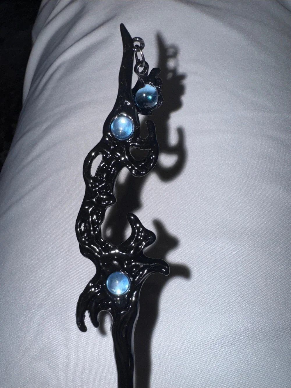 Black Decorative Hair Stick Hairpin with Blue Gem Accents